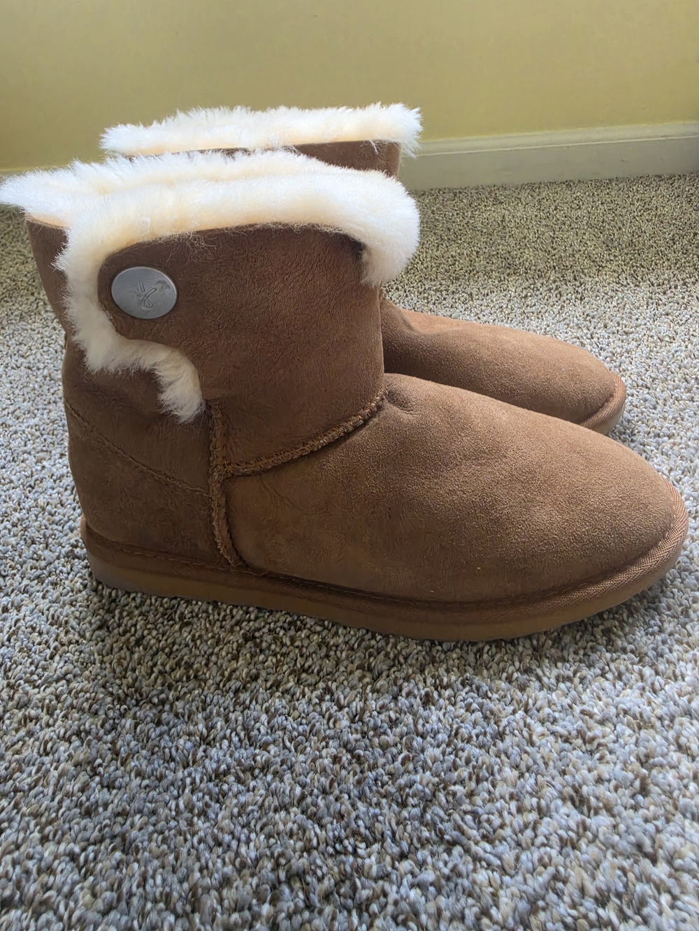 Emu Chestnut Suede Shearling Button Boots